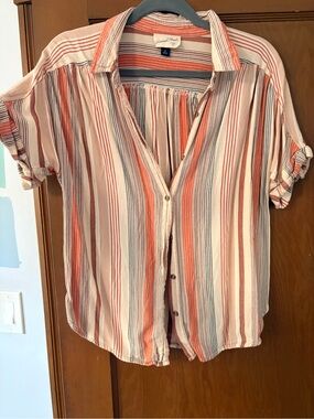 Universal Thread Striped Button-Down Shirt in Coral and Cream
